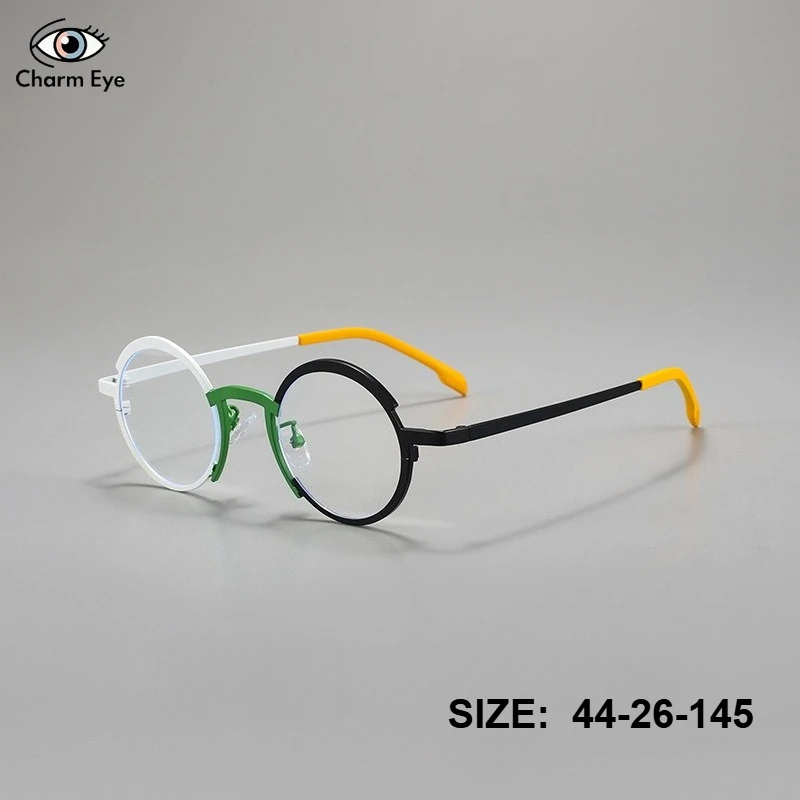 Damskie okulary korekcyjne do krótkowzroczności, modne retro metalowe oprawki z octanu, ultralekkie, kolorowe, okrągłe, męskie okulary do czytania z filtrem światła niebieskiego.