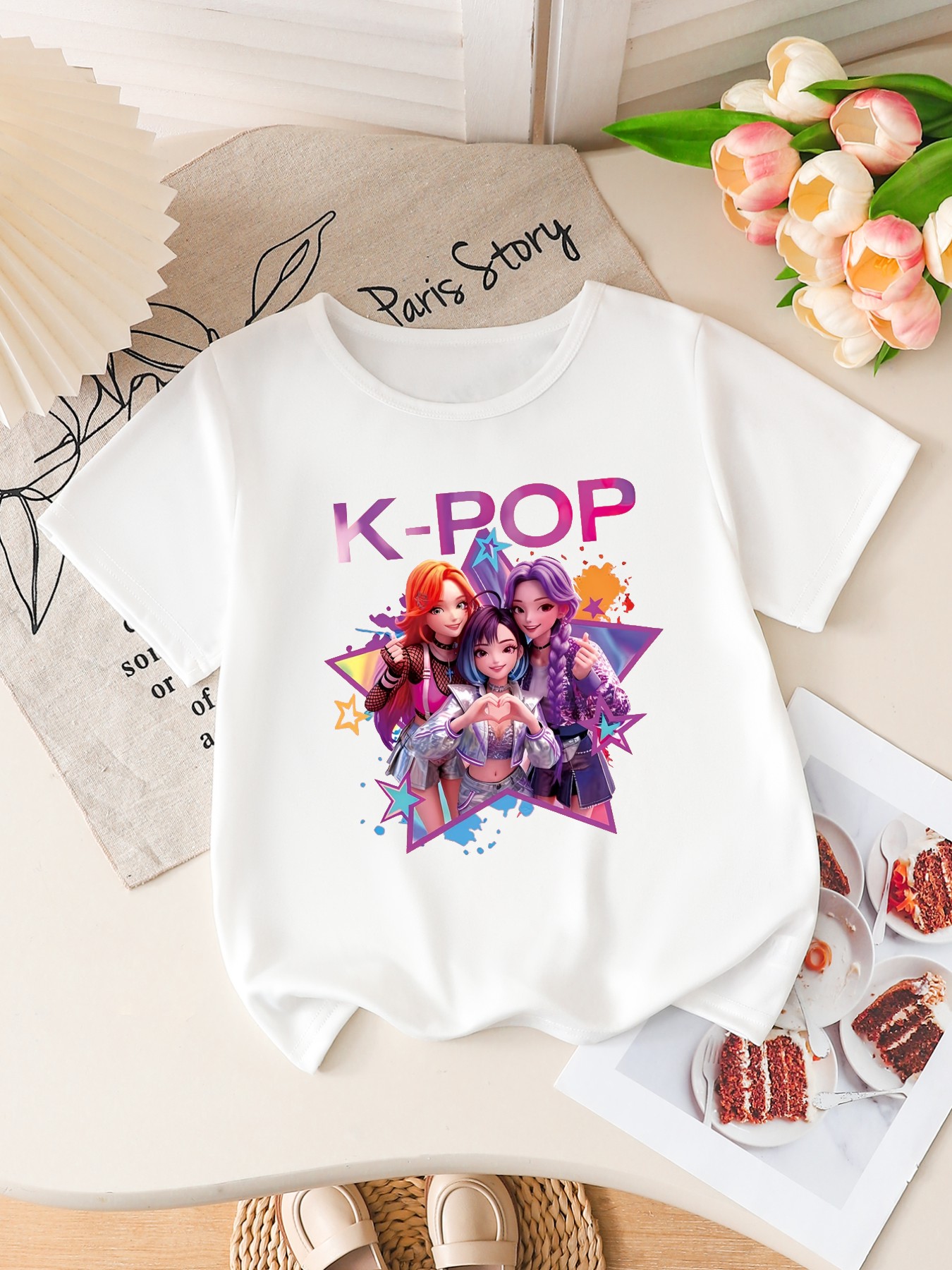 Футболка с короткими рукавами и принтом K-POP Idol Group для девочек, милая футболка с мультяшным рисунком, детский летний повседневный топ