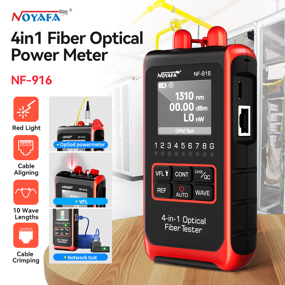 NOYAFA medidor de potencia óptica de fibra NF-916 localizador Visual de fallos REF FC SC ST medidor de fallos de fibra óptica probador de Cable de pantalla LCD