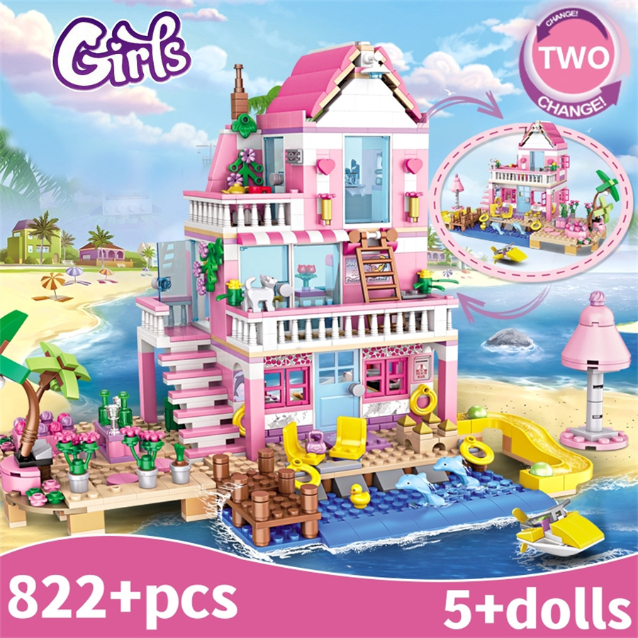 Zomervakantie Stadshuis Kust Villa Bouwstenen Appartement Street View Figuren DIY Bricks Speelgoed voor Kid Meisjes Vrienden Gift