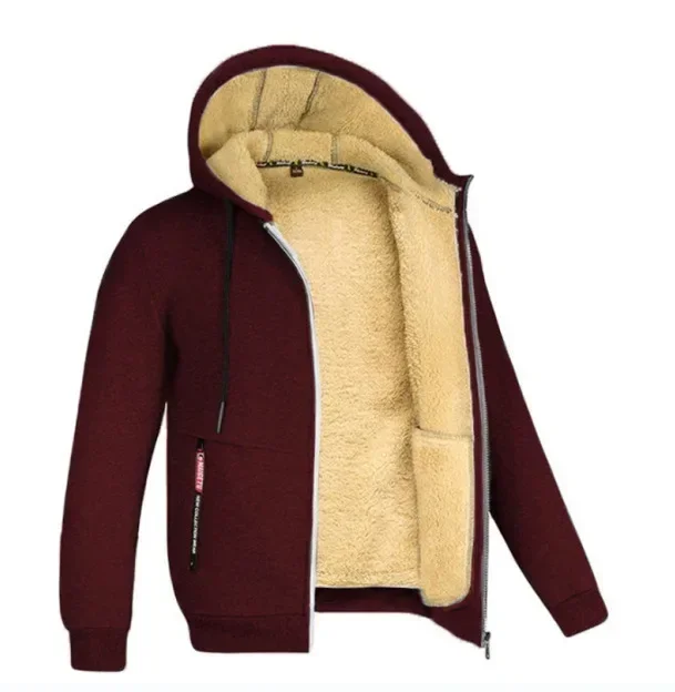 Men's Winter Warm Hoodies Sweatshirts Thickened Lamb Fleece Lining Hooded Jackets Windproof Zip Casual Hooded Sportwear for Men