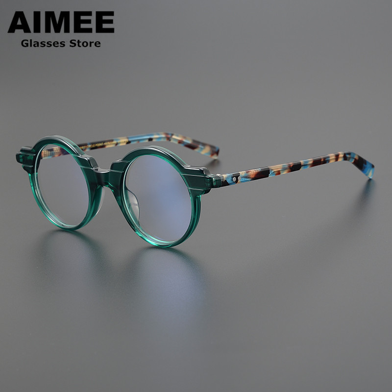 Trade Handmade Acetate Glasses Frame Personality Optical Eyeglasses Men Women Round Fashion Myopia Eyewear Blue Light Gafas Lens