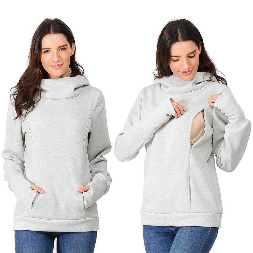Moletom de enfermagem para maternidade de lã feminina camisa de amamentação mamãe com capuz canguru com bolso roupas para mulheres grávidas
