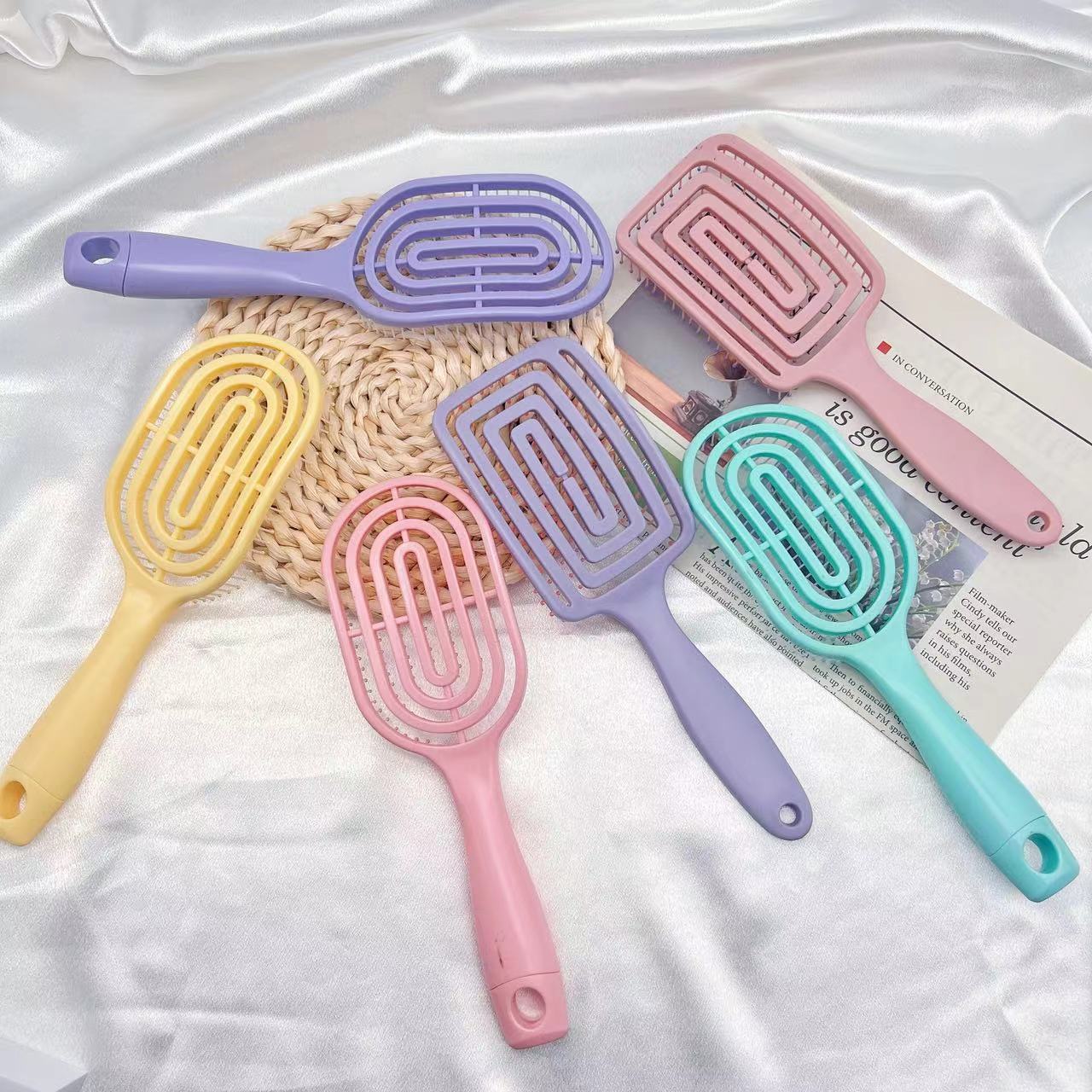 Ins pente de cabelo para mulheres, pente rosa e roxo estilo nórdico, pente elástico, cor macaron, pente craniano alto fofo, pente de massagem para mulheres