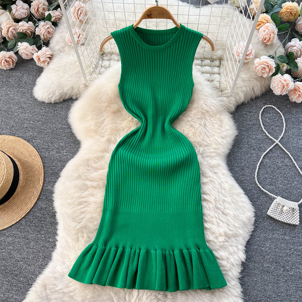 YuooMuoo début automne Sexy paquet hanches volants Mini robe été mode Y2K tricoté moulante dames robe coréenne fête robes