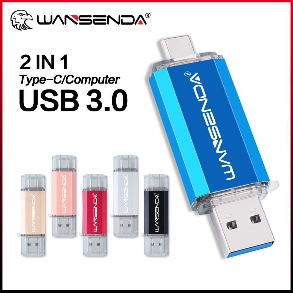 Wansenda USB 3.0 y tipo C Dual Pen Drive 16GB 32GB 64GB 128GB 256GB 512GB 2 en 1 unidad flash USB para tipo C Android/PC/Mac