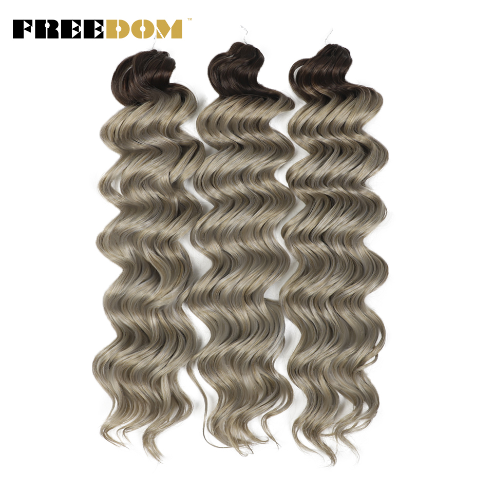 FREEDOM สังเคราะห์ Twist Crochet Curly ผม 24 นิ้ว Deep Water Wave Braid Hair MANASI Ombre สีบลอนด์สีน้ําตาล Braiding Hair Extensions