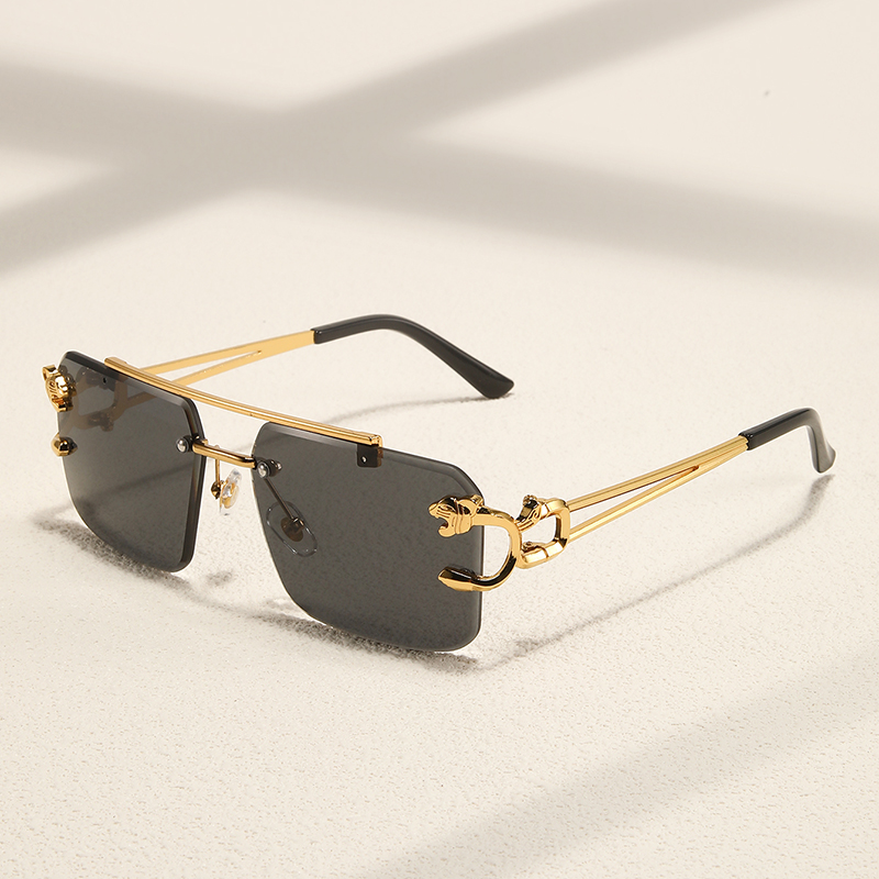 Óculos de sol sem moldura Leopard para homens e mulheres, retrô, Double Beam, aparados, moda