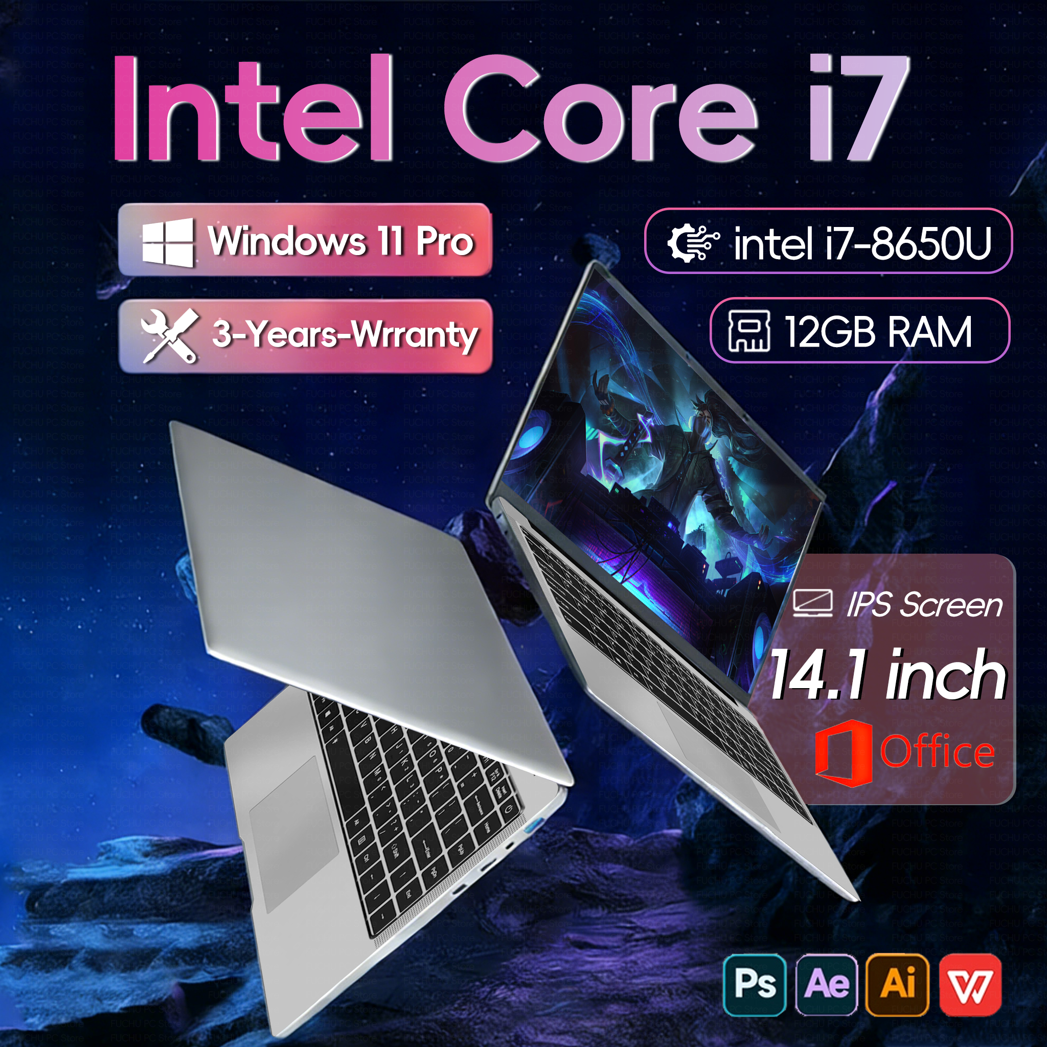 Portátiles de 14,1 pulgadas, Intel Core i7 8650U, Windows 11 Pro, 16 GB de RAM, 1 TB SSD, ordenador portátil para oficina, juegos y estudio