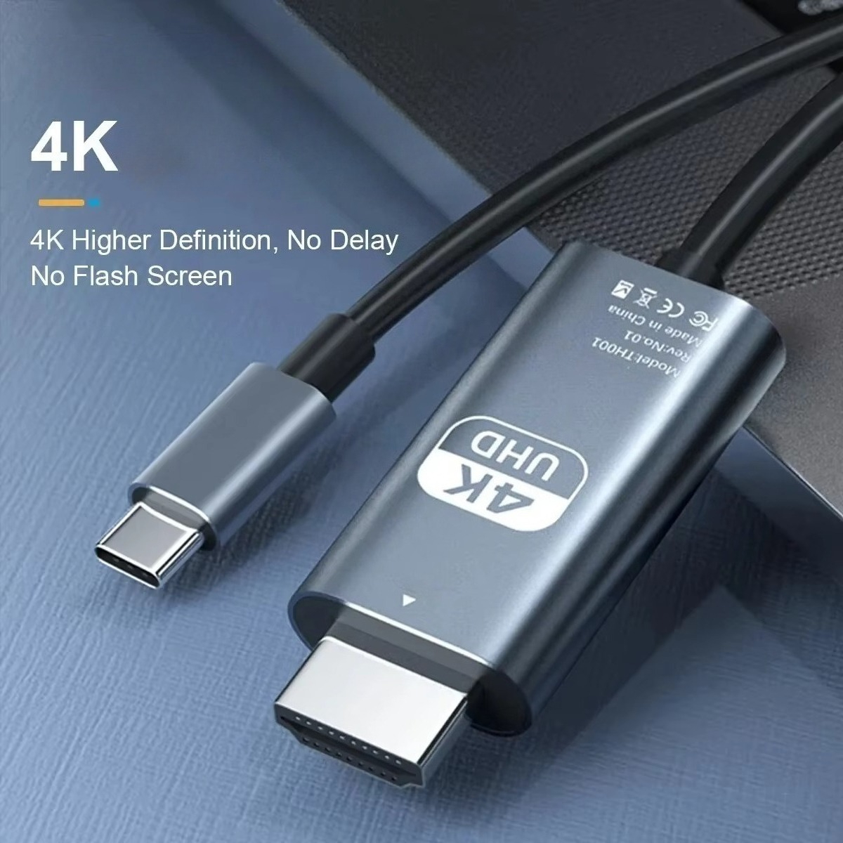 Cabo de conversão de vídeo 4K HD, tipo C para HDTV, cabo de projeção de tela trançado de 2 metros para TV e computador