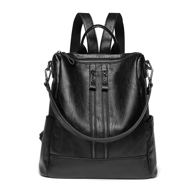 Women Soft Leather Backpack School Black Casual Multifunctional College Bag Large Capacity Shoulder Bags Travel Tote Backpack