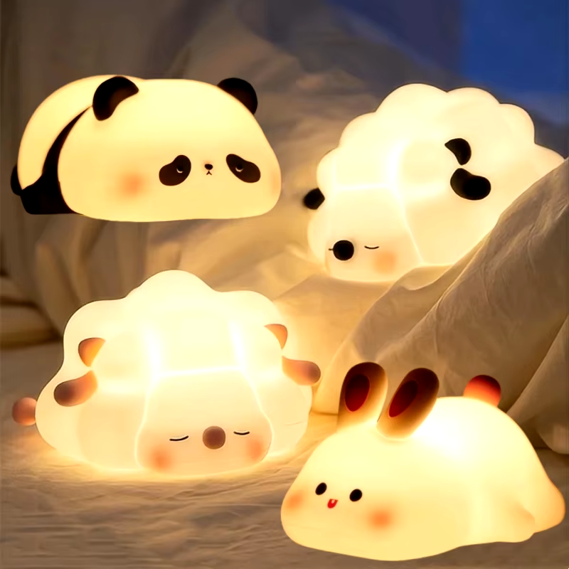 귀여운 LED 야간 조명 팬더 양 토끼 실리콘 야간 조명 USB 충전식 침실 장식 어린이 생일 선물