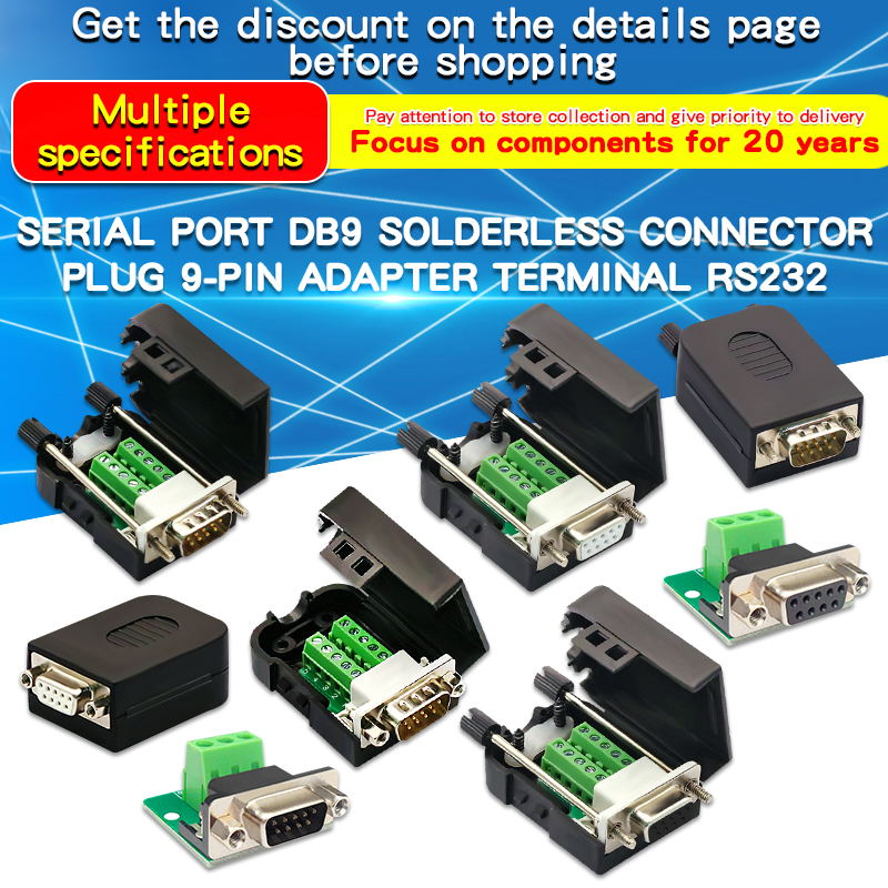Cabeza Serial DB9 sin soldadura, enchufe sin transferencia, adaptador de 9 pines, Terminal RS232/COM, Puerto hembra, cabeza macho