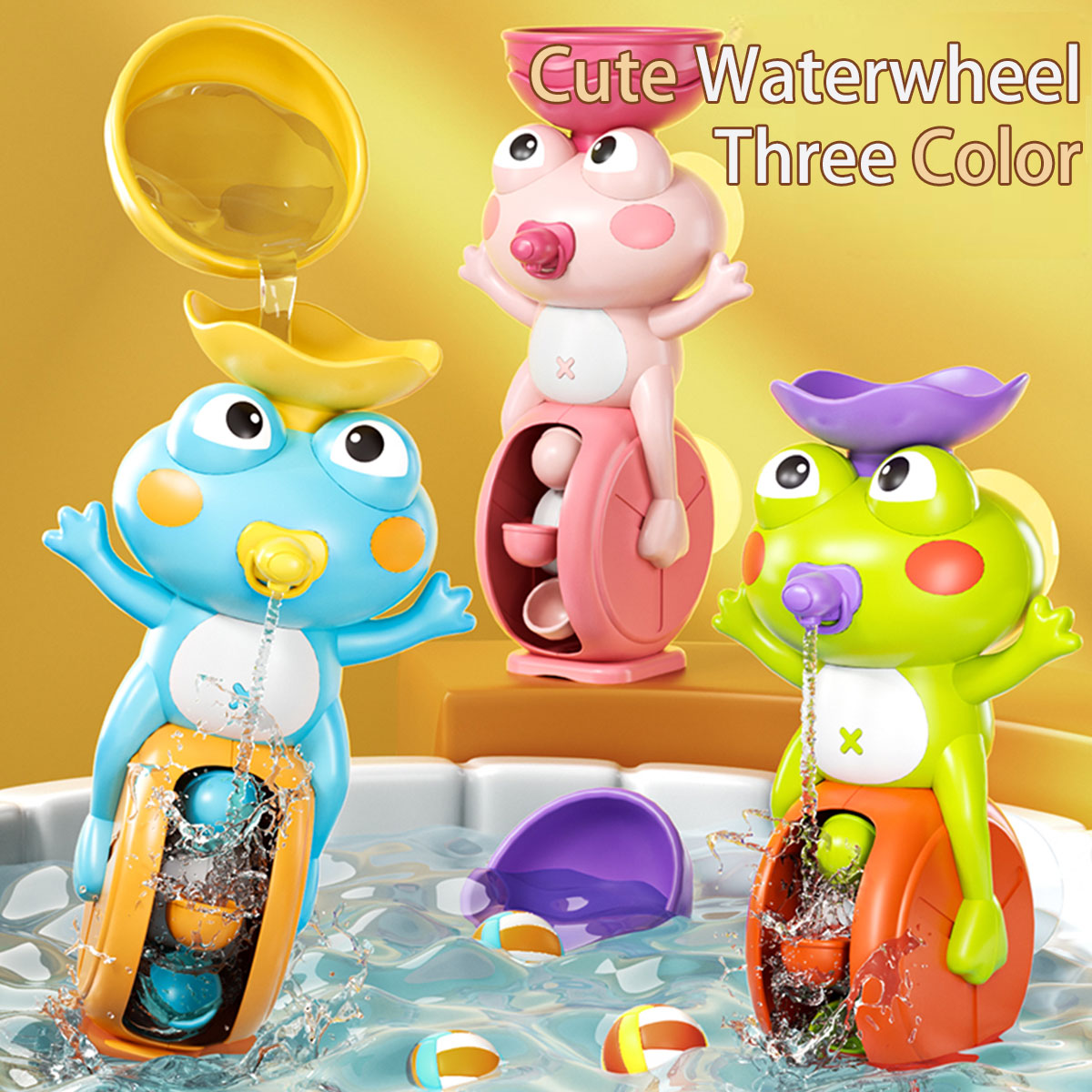 Lindo juguete de baño con rueda de agua de rana para niños, juego de agua para niños pequeños en el baño, regalo de ducha para niños con ventosa giratoria