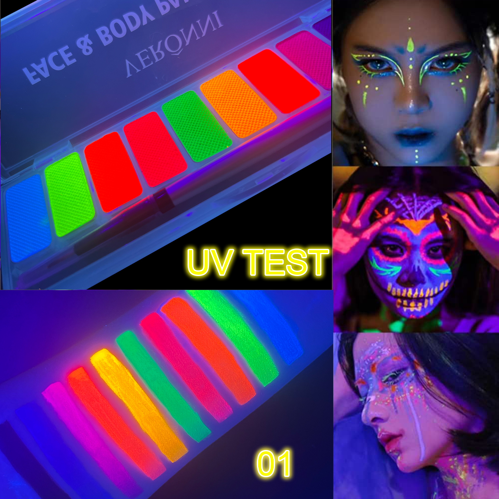 10 warna cahaya Neon minyak wajah seni tubuh cat UV cahaya lukisan minyak pesta Halloween gaun mewah kosmetik rias kecantikan