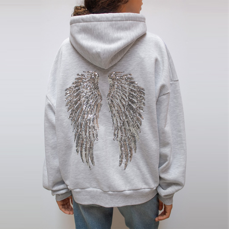 Brilhante asa impressão hoodie feminino solto manga longa pullovers topos apertados calças de yoga conjunto 2025 novo outono versátil senhora outfits