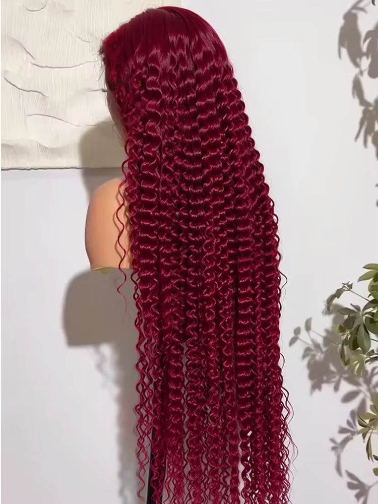 32 inch Brazilian Deep Wave 99J Burgundy 13x6 HD Lace Front Human Hair Wigs Curly 13x4 Lace Frontal Wig 5x5 Glueless Closure Wig