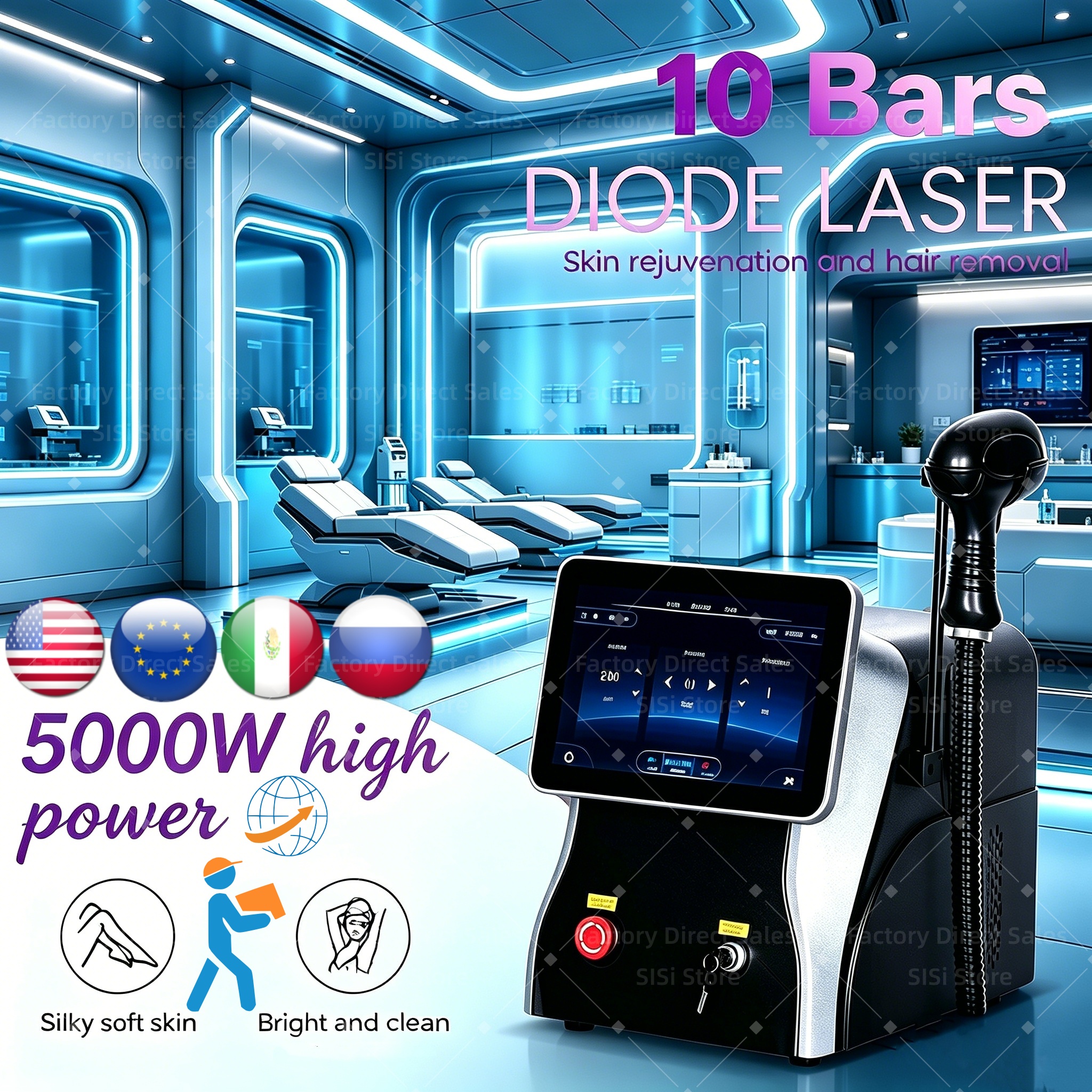 Máquina de Depilação a Laser Diode Lase Ice Platinum 5000W Depilador Permanente Indolor com 3 Comprimentos de Onda 755 808 1064nm