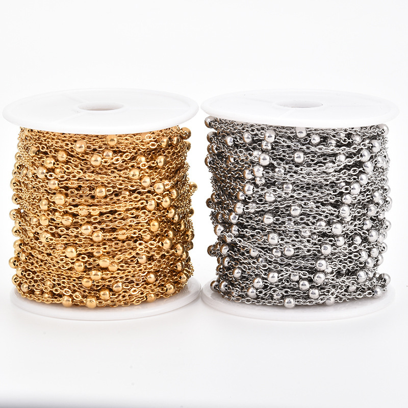 Chaîne de perles en acier inoxydable, couleur or, 1M 2M 5M, chaîne à maillons, bricolage, colliers de cheville, accessoires de fabrication de bracelets, vente en gros