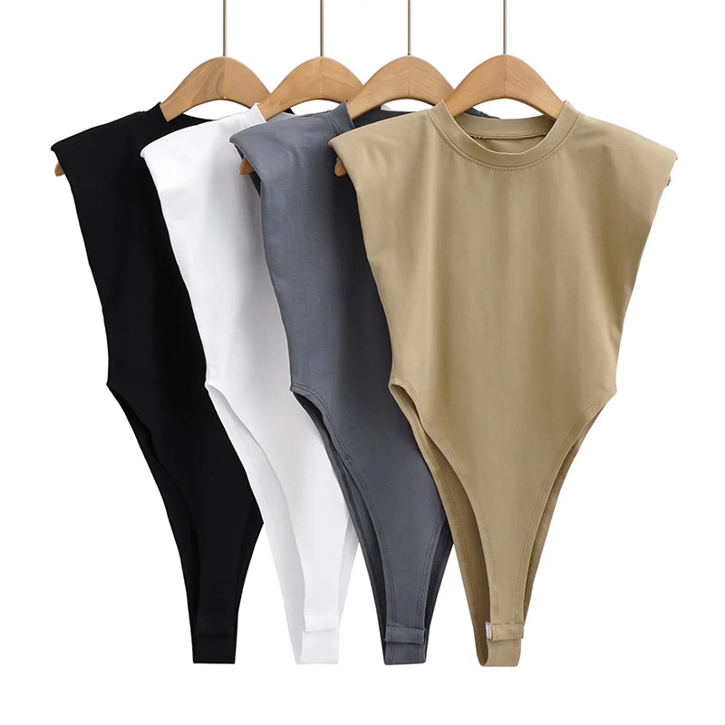 Bodycon de peça única sem mangas feminino, parte superior acolchoada de ombro, preto e branco, roupas sexy de verão 2022