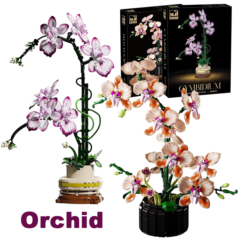 Kreatywny Bukiet Orchidei w Doniczce Klocki Konstrukcyjne Nieśmiertelny Kwiat Dekoracja na Biurko do Domu Zestaw Klocków Zabawka Prezent dla Dziewczyny Kobiety