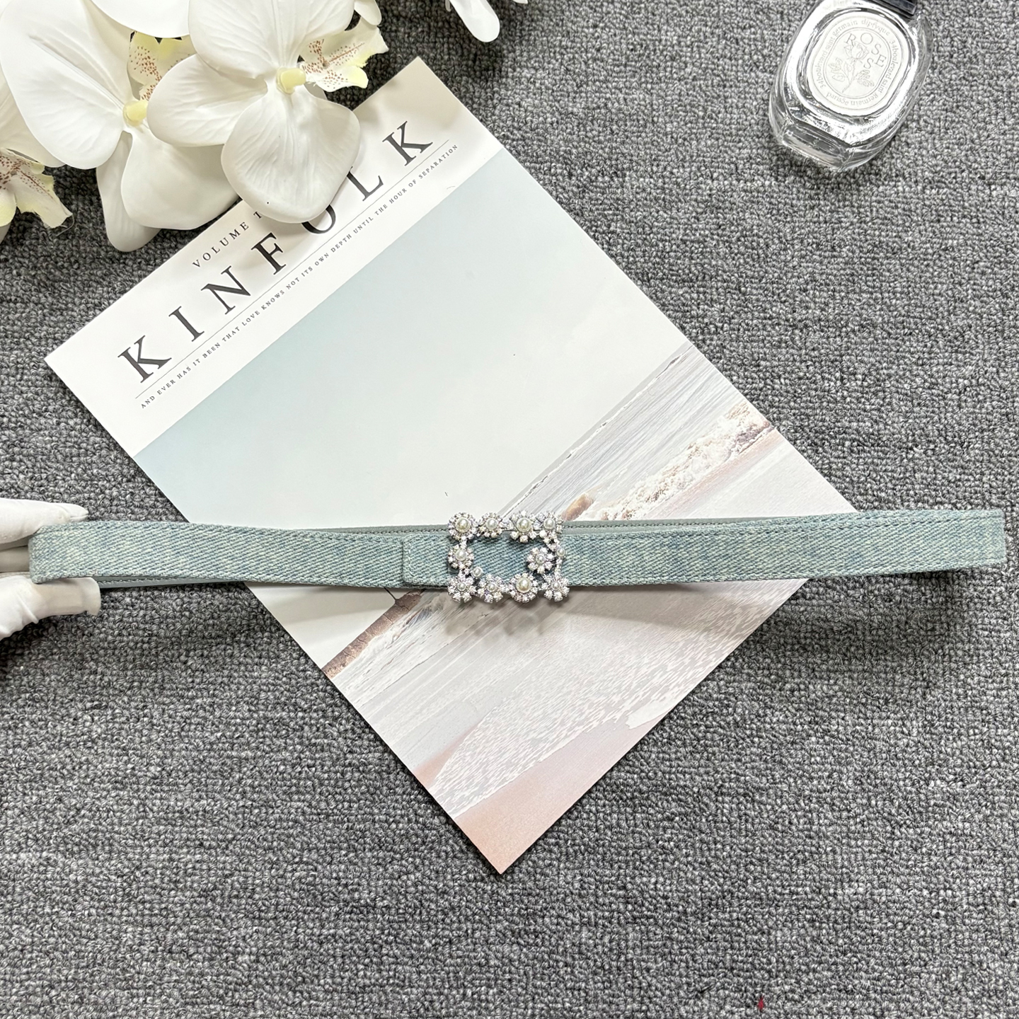 Cintura azul jeans com fivela de strass pérola, cinto de couro decorativo jeans vintage, cinto de calças finas com fivela de diamante prateado
