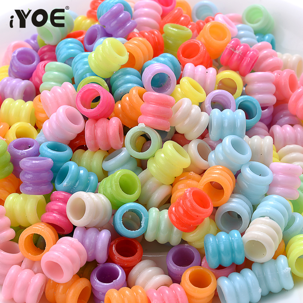IYOE 300 Uds mezcla de cuentas acrílicas de tubo, cuentas espaciadoras de plástico con agujero grande para hacer joyería DIY, pulsera, collar, llavero hecho a mano
