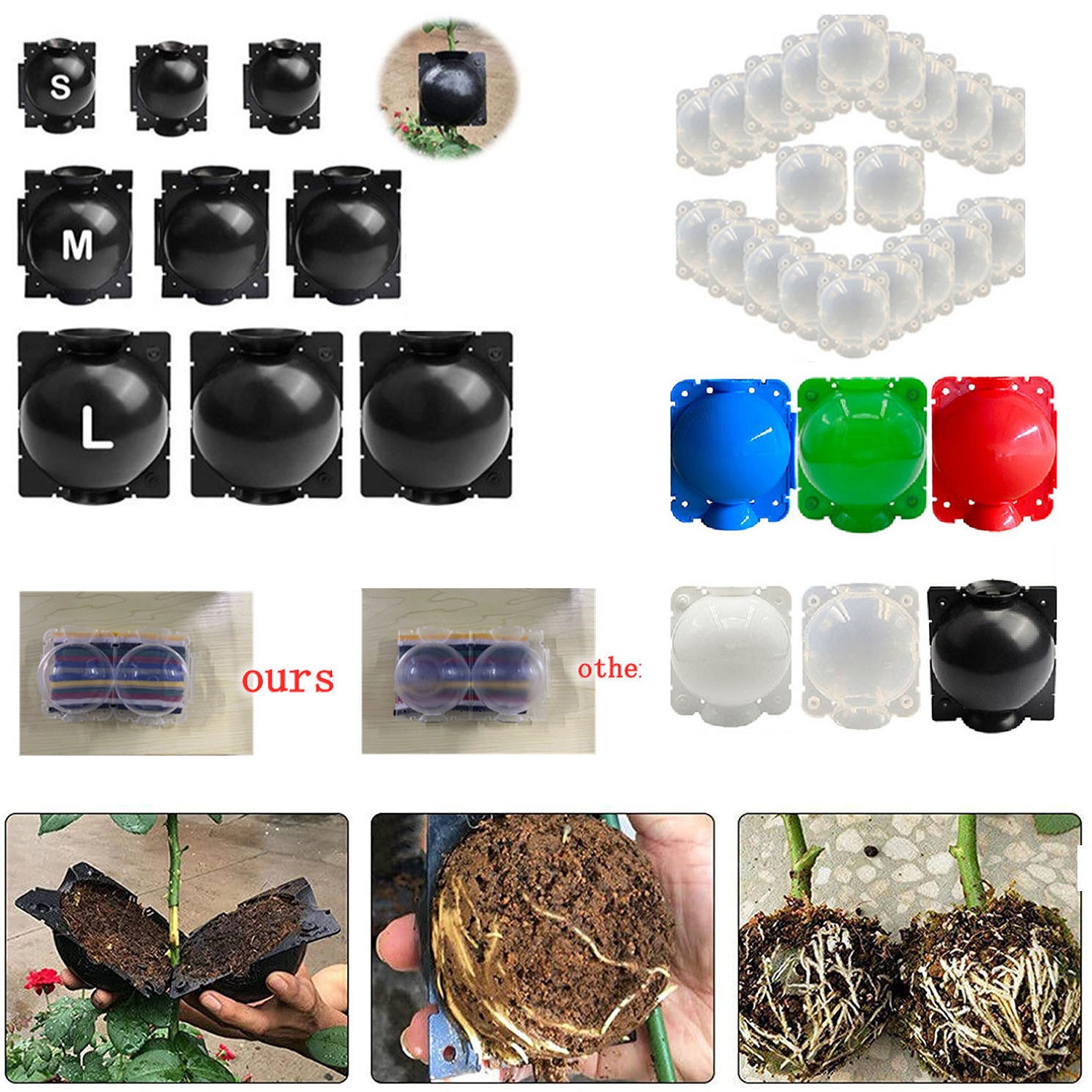 S-L de bolas de enraizado de plantas, estuche de cría de injerto de alta presión, caja de vivero, propagación de raíces de plantas, maceta, accesorios de jardín