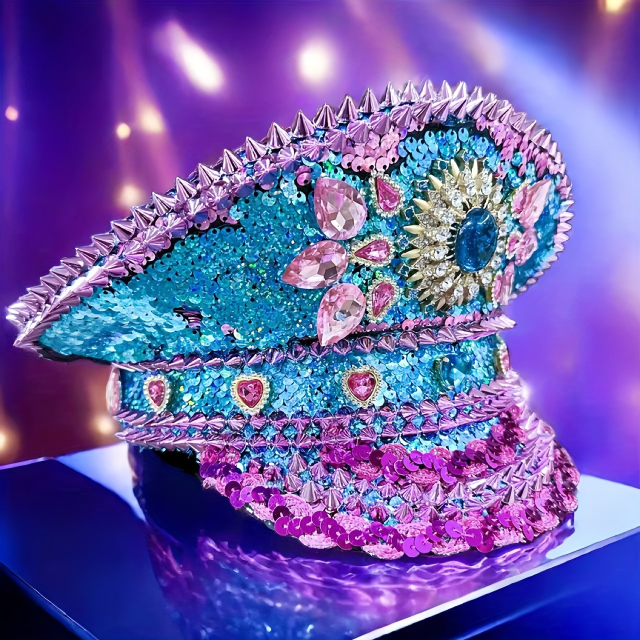 Sombrero de capitán con diamantes de imitación para Festival de lujo, gorra militar, sombrero de sargento, sombrero de gallina, gorras Steampunk para Festival de Mucis, mascarada de moda