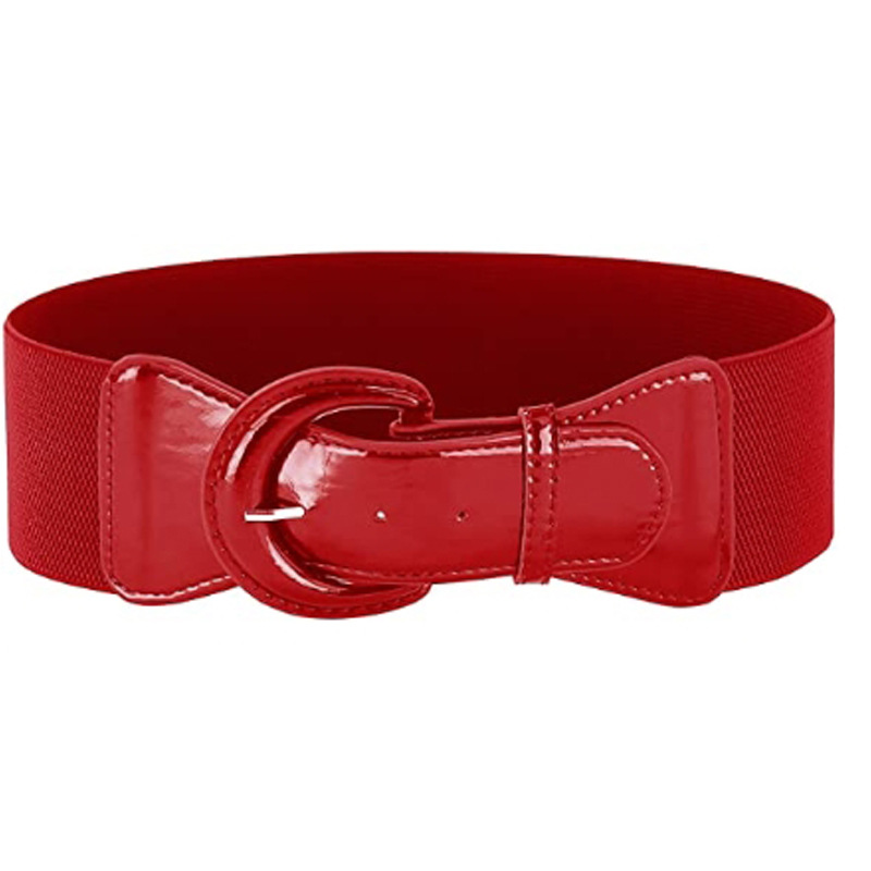 2025 Design in pelle Rosso Nero Colore brillante Cintura con fibbia elastica Cappotto da donna retrò Copri vita Abito decorativo Ampio produttore
