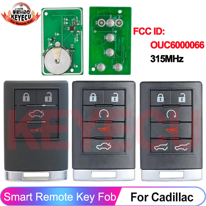 KEYECU 4/5/6 przycisków FCC ID: OUC 6000066   Dla Cadillac Escalade ESV EXT 2007-2014 CTS DTS Keyless Go Remote Fob 315MHz SUV Key