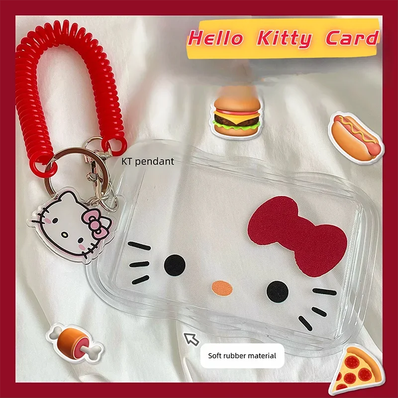Kawaii Cartoon Hello Kitty Card Holder Cute KT Cat ID Card Student Card Holder Girls Keychain Bus Card Holder Gifts