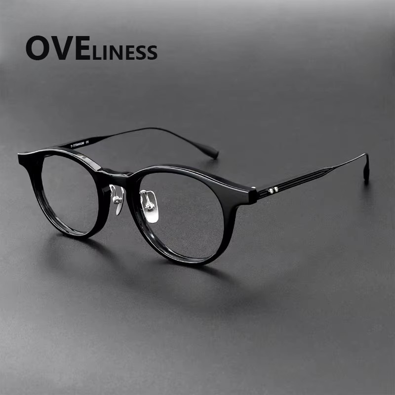 2027 Acetaat Titanium Brilmonturen Heren Retro Vintage Ronde Brilmonturen Dames Japanse Brillen ultralichte Bril