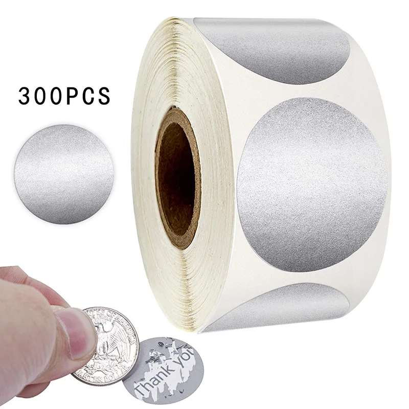 300 ชิ้นรอบ Silver Scratch Off สติกเกอร์ป้ายป้ายกาวสําหรับตั๋วสลาก DIY Raffle ตั๋วเกมสร้าง (ทอง)