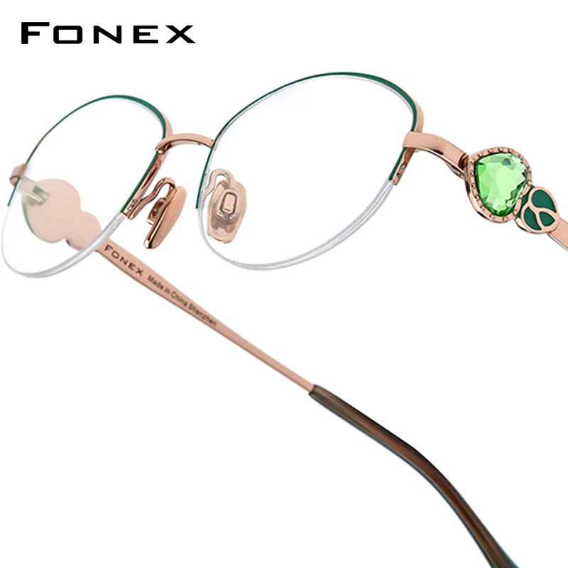 FONEX titânio óculos quadro feminino marca de luxo designer diamante guarnição semi-sem aro óculos de alta qualidade japonês 6123