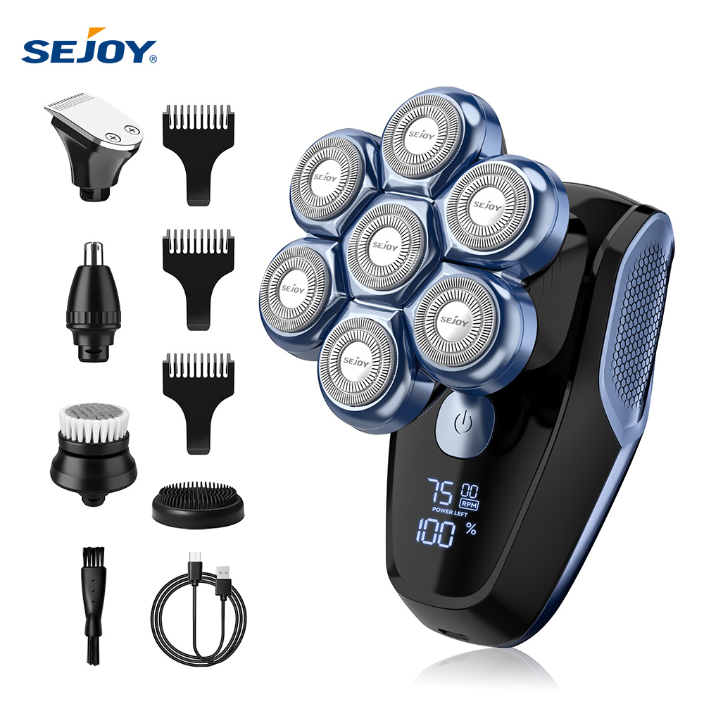 Sejoy 6-in-1 7D Kopfrasierer für Glatzköpfige Elektrischer Rasierer mit Nasenhaartrimmer Wasserdichtes Multifunktionales Männer-Pflegeset
