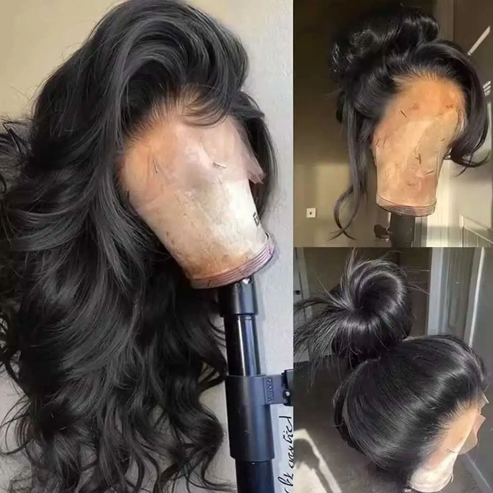 36 Zoll Body Wave Lace Front Perücken aus Echthaar, 250 % Dichte, 13x4 HD Lace Front, vorgezupfte natürliche Haarlinie mit Baby Hair, brasilianisches Virgin Echthaar, 5x5 Glueless Echthaarperücken für Frauen, natürliche schwarze Farbe, atmungsaktive Lace-