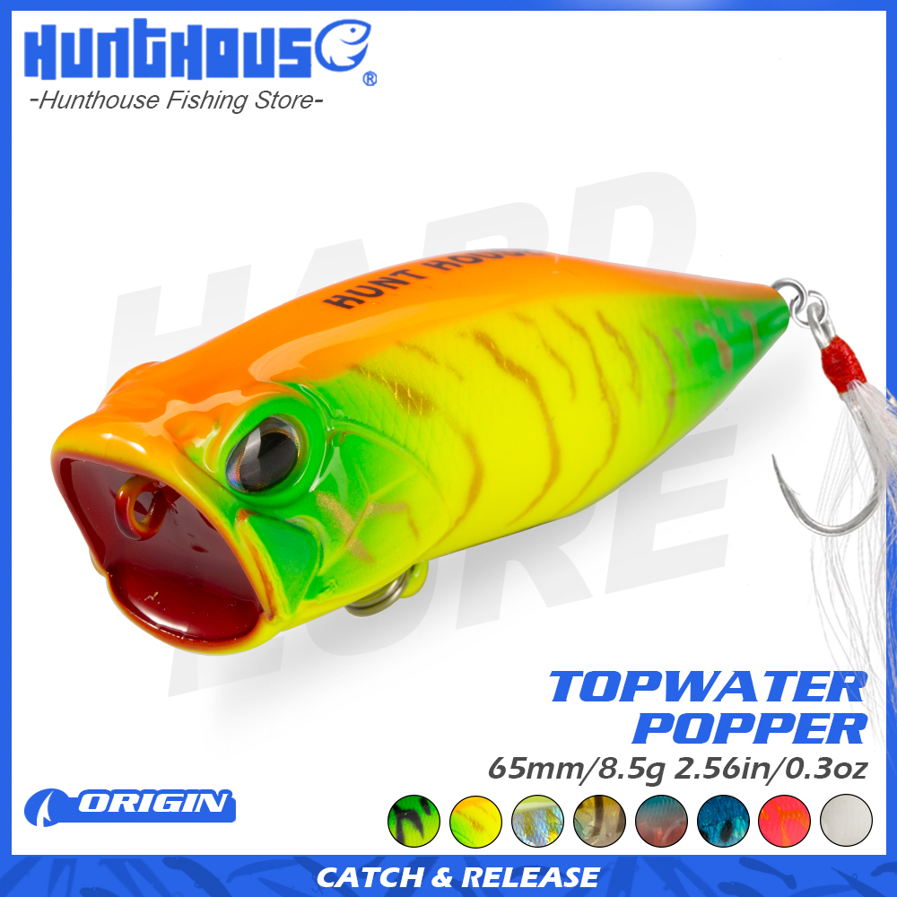 Hunthouse Pealis Fangpop Popper Umpan Pancing 65Mm 8.5G Umpan Popper Topwater Umpan Poper Mengambang untuk Memancing Bass Float Tackle