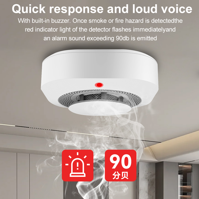 Alarma inteligente del detector de humo de Tuya WiFi, alta sensibilidad, control de la aplicación para la seguridad en el hogar (sin batería)