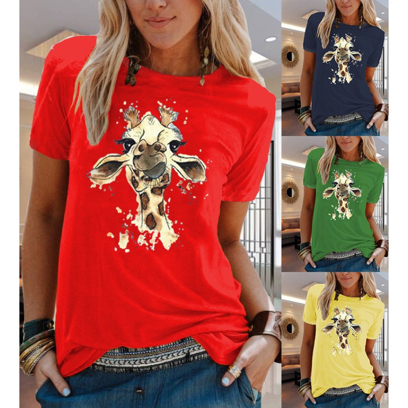 T-shirt a maniche corte con stampa floreale animale 100% COTONE Donna Abbigliamento estetico Abbigliamento donna T-shirt grafiche Top oversize