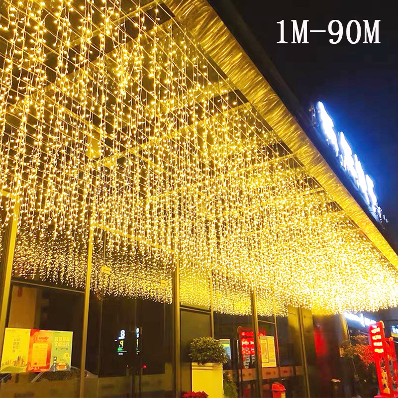 Outdoor Waterproof Christmas Decoration 2026 For Home LED Curtain Icicle Fairy Lights Street Garland On The House Patio Winter