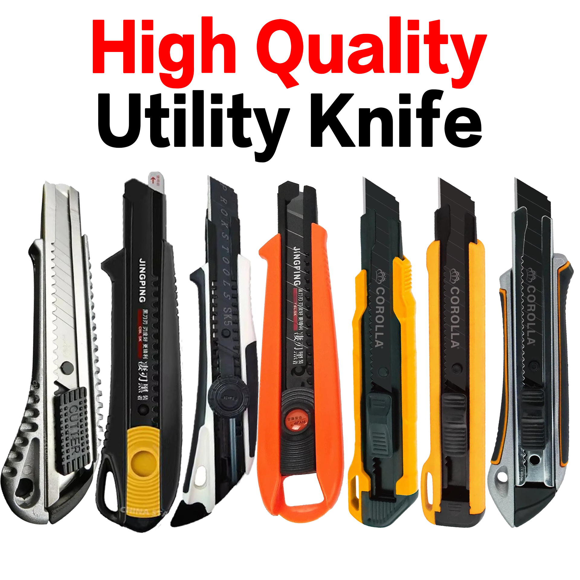 Cuchillo utilitario con hoja de acero rico en carbono, duradero, Industrial, reemplazable, suministros para estudiantes de arte de oficina, cortador de papel de acero inoxidable
