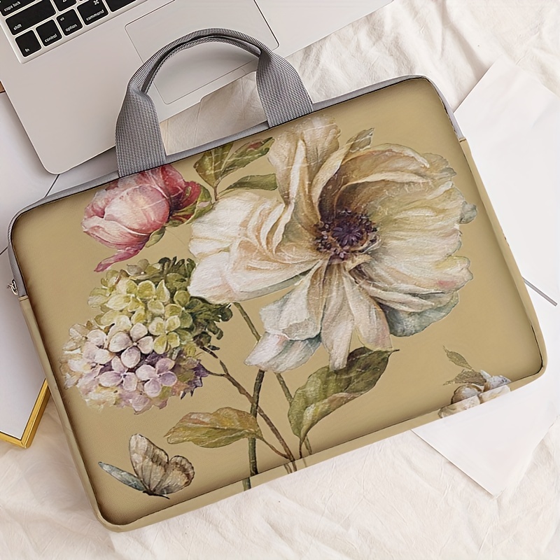 1-teiliges Set, Laptoptasche mit Blumenmuster, Aktentasche, geeignet für 14-Zoll-Laptops, feste Laptoptasche