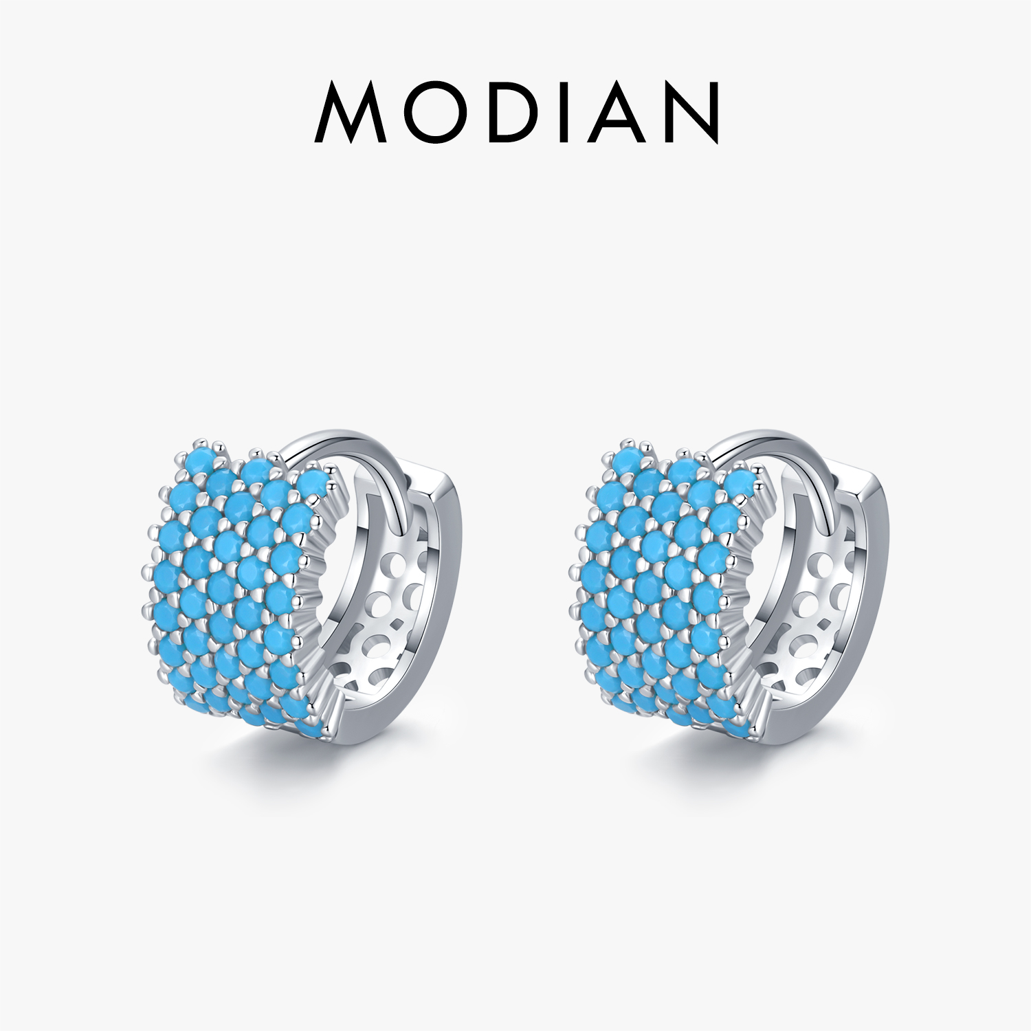 Modian 2026 Neue Vintage Türkis Elegante Ohrringe Echtes 925 Sterling Silber Luxus Charm Creolen für Damen Hochzeitsschmuck