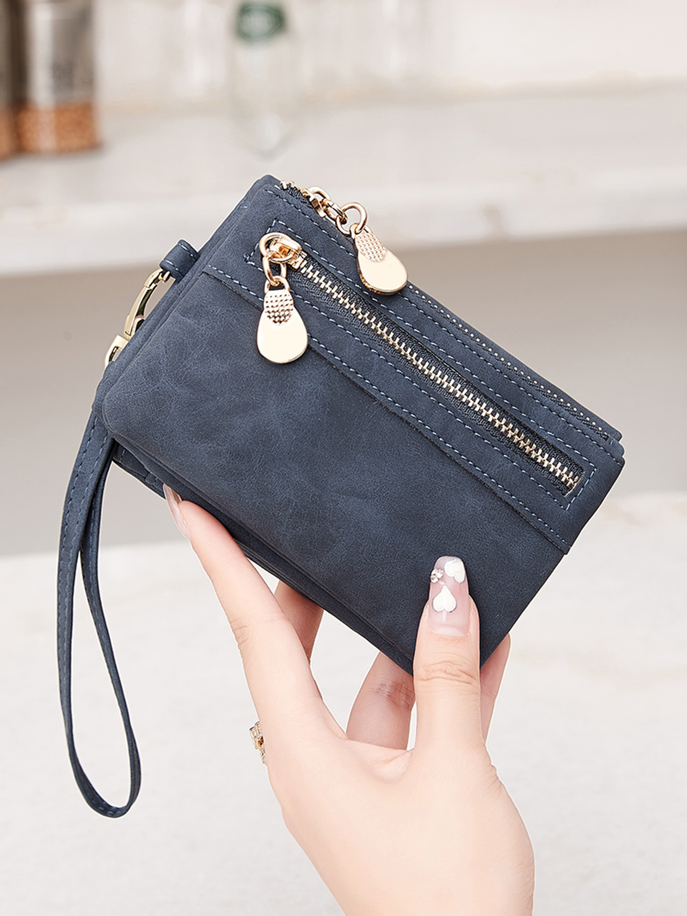 Retro-Geldbörse mit faltbarem Reißverschluss, hochwertiges PU-Leder, multifunktionale Damen-Geldbörse, modische Handgelenktasche mit ID-Kartenfenster