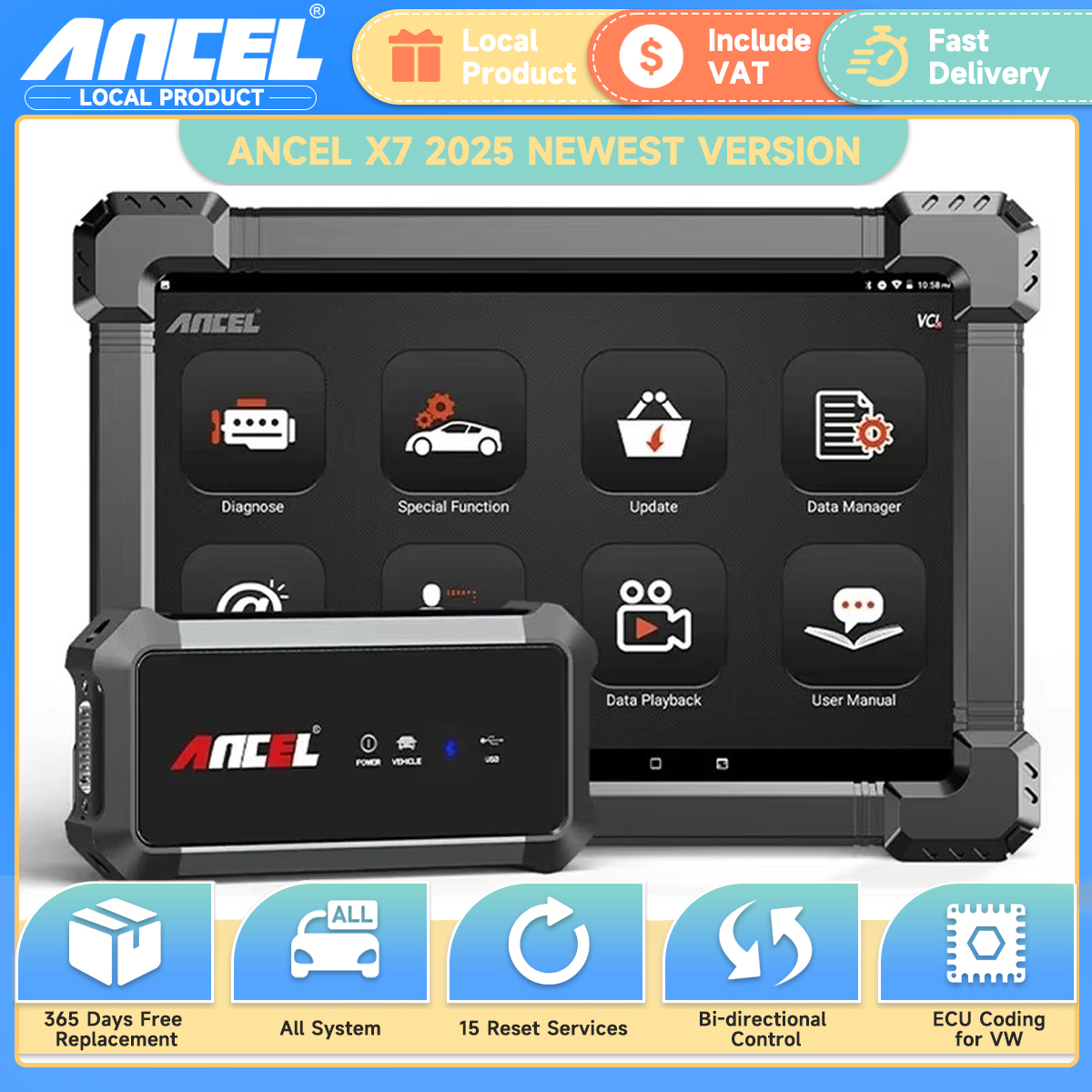 Ancel X7 OBD2 Automotive Scanner Professionele OBD-scanner Volledig systeem ABS Olie EPB SAS Reset Bluetooth-compatibel diagnostisch hulpmiddel