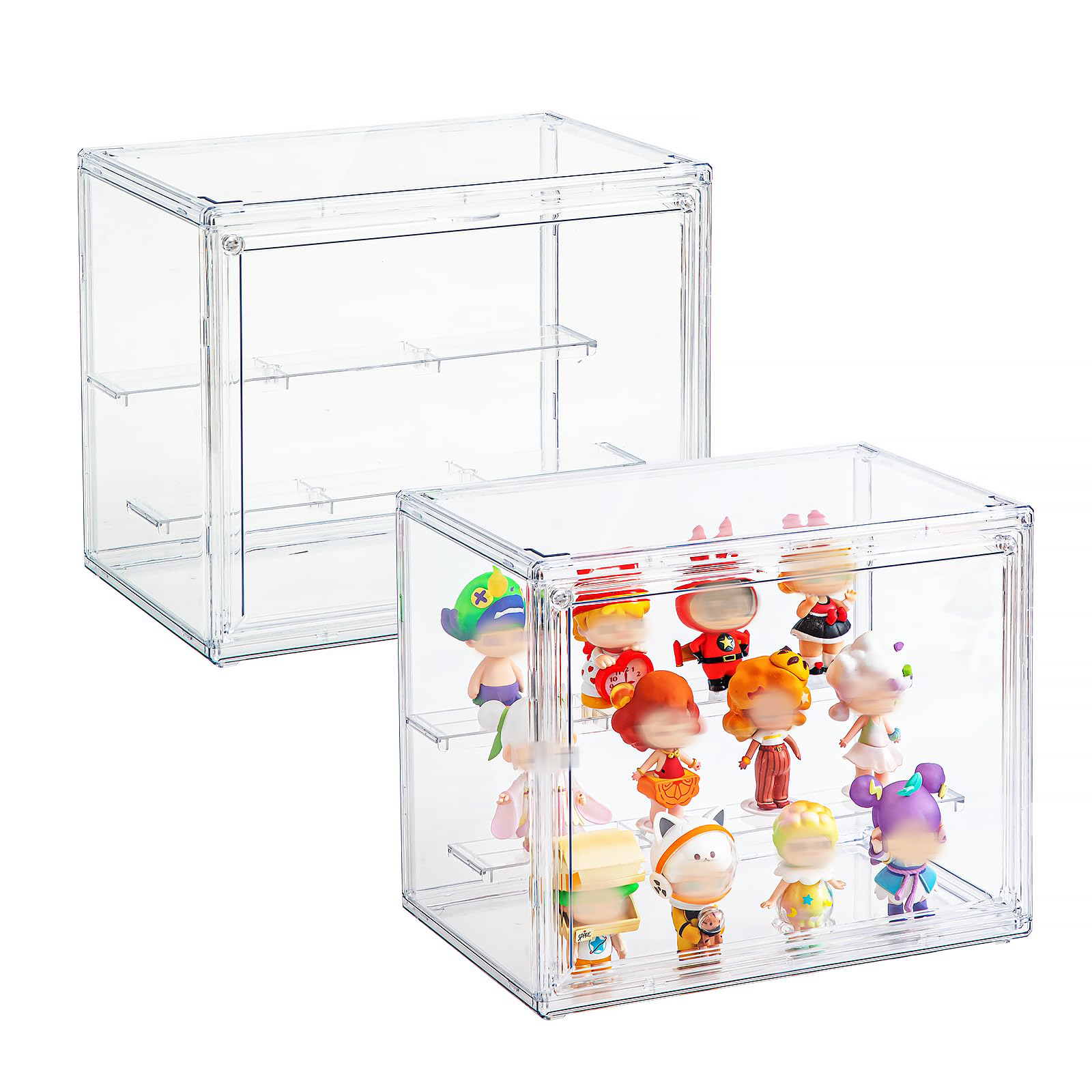 Vitrine transparente, présentoir réglable à 3 niveaux, boîte d'affichage en acrylique avec porte magnétique, vitrine anti-poussière pour objets de collection