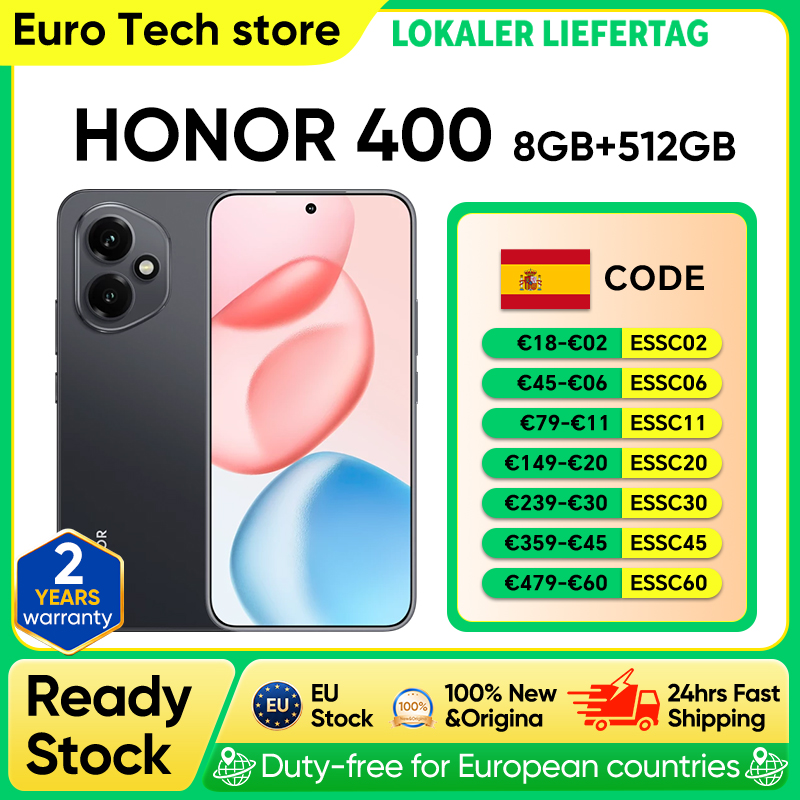 Teléfono Inteligente HONOR 400 Versión EU 5G Snapdragon 7 Gen 3 Cámara IA de 200MP Pantalla AMOLED de 6.55'' 5300mAh 66W SuperCharge
