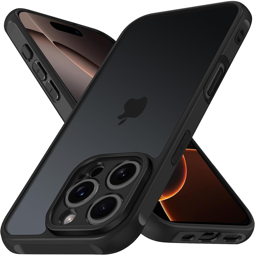 Funda híbrida de grado militar a prueba de golpes para iPhone 16, 15, 14, 13, 12, 11 Pro Max Plus, cubierta dura negra translúcida mate, parachoques suave
