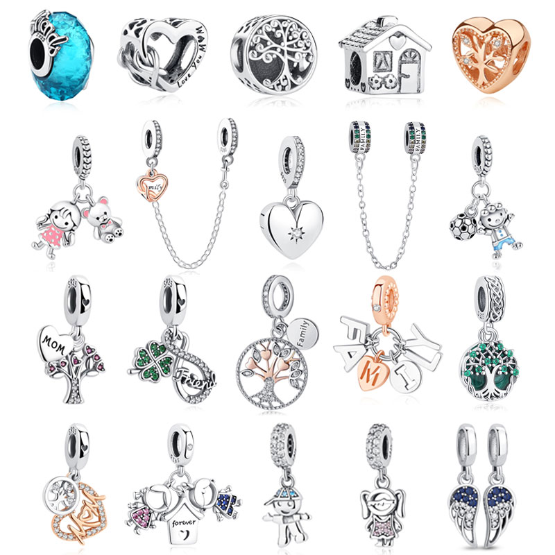 Ciondoli originali in argento sterling 925 albero genealogico cuore d'amore ciondolo mamma perline adatte braccialetti di marca collane gioielli fai da te da donna